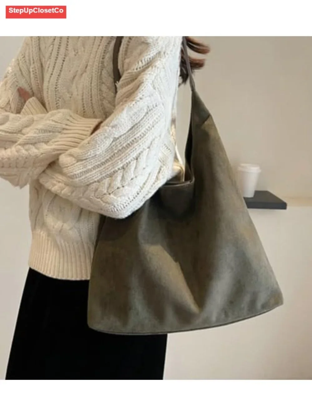 Faux Suede Leather Slouchy Hobo Shoulder Bag Large Tote Purse Women Work Handbag